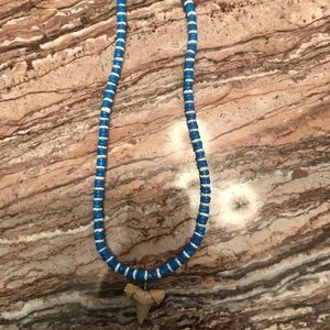Blue corral Necklace with shark tooth.